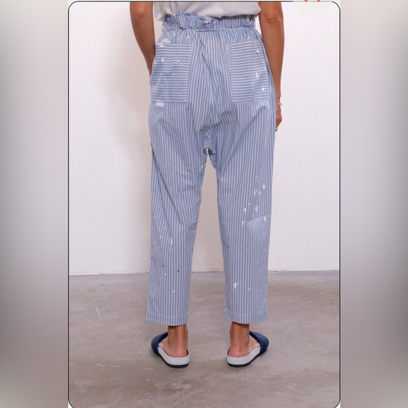 Raquel Allegra Utility Cotton Stripe Painter’s Pants - Blue/White - US Size M - Picture 2 of 10